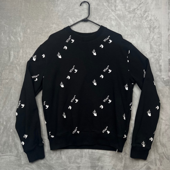 Off-White Black All Over Logo Print Crewneck Sweatshirt Mens Large